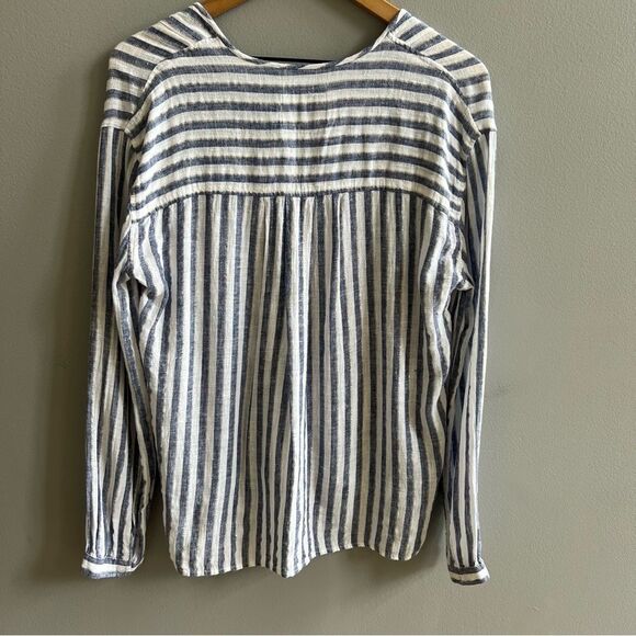 Rails Nina Rio Stripe Blouse Long Sleeve Linen Metallic Striped Shirt Medium - Picture 8 of 14